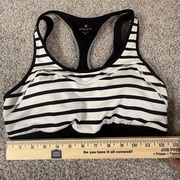 Athleta black white Striped Racerback Sports Bra – Size Medium - Picture 3 of 5